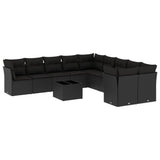 11 Piece Garden Sofa Set with Cushions Black Poly Rattan - Front View