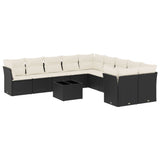 11 Piece Garden Sofa Set with Cushions Black Poly Rattan - Front View