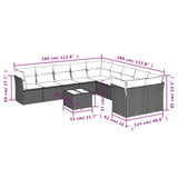 11 Piece Garden Sofa Set with Cushions Beige Poly Rattan - Side View