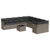 11 Piece Garden Sofa Set with Cushions Grey Poly Rattan - Front View