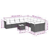 11 Piece Garden Sofa Set with Cushions Grey Poly Rattan - Side View