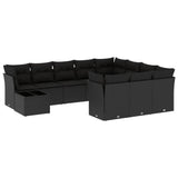 11 Piece Garden Sofa Set with Cushions Black Poly Rattan - Front View