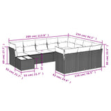 11 Piece Garden Sofa Set with Cushions Black Poly Rattan - Side View