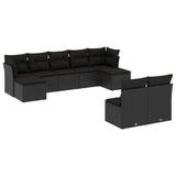 9 Piece Garden Sofa Set with Cushions Black Poly Rattan - Front View