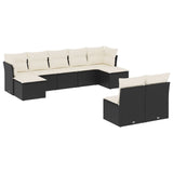 9 Piece Garden Sofa Set with Cushions Black Poly Rattan - Front View