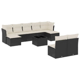 10 Piece Garden Sofa Set with Cushions Black Poly Rattan - Front View
