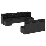 10 Piece Garden Sofa Set with Cushions Black Poly Rattan - Front View