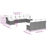 10 Piece Garden Sofa Set with Cushions Black Poly Rattan - Side View