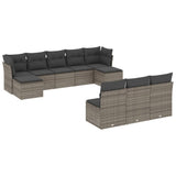 10 Piece Garden Sofa Set with Cushions Grey Poly Rattan - Front View