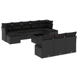 11 Piece Garden Sofa Set with Cushions Black Poly Rattan - Front View