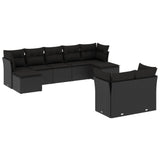 9 Piece Garden Sofa Set with Cushions Black Poly Rattan - Front View