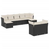 9 Piece Garden Sofa Set with Cushions Black Poly Rattan - Front View