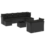 10 Piece Garden Sofa Set with Cushions Black Poly Rattan - Front View
