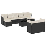10 Piece Garden Sofa Set with Cushions Black Poly Rattan - Front View