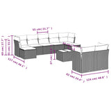 10 Piece Garden Sofa Set with Cushions Black Poly Rattan - Low Angle