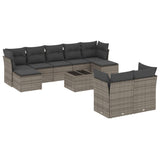 10 Piece Garden Sofa Set with Cushions Grey Poly Rattan - Front View