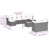 10 Piece Garden Sofa Set with Cushions Grey Poly Rattan - Side View