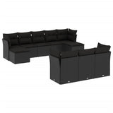 10 Piece Garden Sofa Set with Cushions Black Poly Rattan - Front View