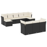 10 Piece Garden Sofa Set with Cushions Black Poly Rattan - Front View