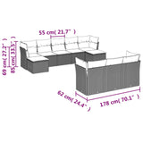 10 Piece Garden Sofa Set with Cushions Grey Poly Rattan - Side View