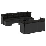 11 Piece Garden Sofa Set with Cushions Black Poly Rattan - Front View