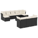 11 Piece Garden Sofa Set with Cushions Black Poly Rattan - Front View