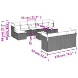 11 Piece Garden Sofa Set with Cushions Grey Poly Rattan - Low Angle