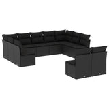 11 Piece Garden Sofa Set with Cushions Black Poly Rattan - Front View