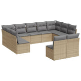 11 Piece Garden Sofa Set with Cushions Beige Poly Rattan - Front View