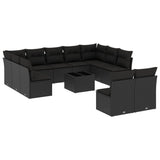 12 Piece Garden Sofa Set with Cushions Black Poly Rattan - Front View