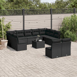 12 Piece Garden Sofa Set with Cushions Black Poly Rattan