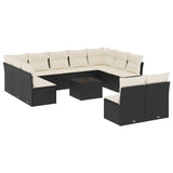12 Piece Garden Sofa Set with Cushions Black Poly Rattan - Front View