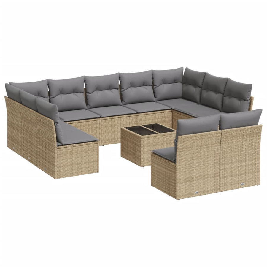 12 Piece Garden Sofa Set with Cushions Beige Poly Rattan