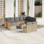 12 Piece Garden Sofa Set with Cushions Beige Poly Rattan