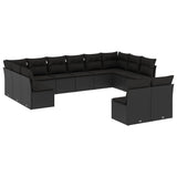 12 Piece Garden Sofa Set with Cushions Black Poly Rattan - Front View