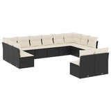 12 Piece Garden Sofa Set with Cushions Black Poly Rattan - Front View