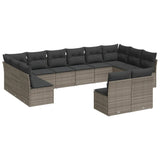 12 Piece Garden Sofa Set with Cushions Grey Poly Rattan - Front View