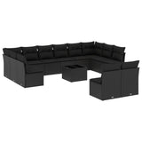 13 Piece Garden Sofa Set with Cushions Black Poly Rattan - Front View