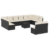 13 Piece Garden Sofa Set with Cushions Black Poly Rattan - Front View