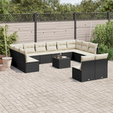 13 Piece Garden Sofa Set with Cushions Black Poly Rattan