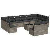 13 Piece Garden Sofa Set with Cushions Grey Poly Rattan - Front View
