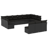 13 Piece Garden Sofa Set with Cushions Black Poly Rattan - Front View