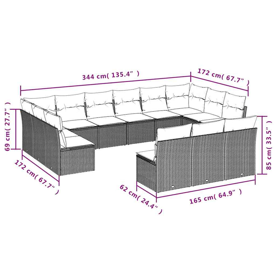 13 Piece Garden Sofa Set with Cushions Black Poly Rattan
