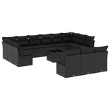 14 Piece Garden Sofa Set with Cushions Black Poly Rattan - Front View