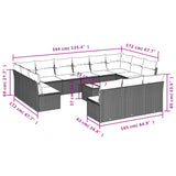 14 Piece Garden Sofa Set with Cushions Black Poly Rattan - Side View