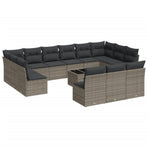 14 Piece Garden Sofa Set with Cushions Grey Poly Rattan