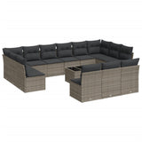 14 Piece Garden Sofa Set with Cushions Grey Poly Rattan - Front View