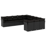 11 Piece Garden Sofa Set with Cushions Black Poly Rattan - Front View