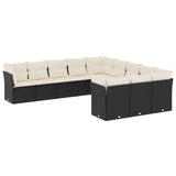 11 Piece Garden Sofa Set with Cushions Black Poly Rattan - Front View