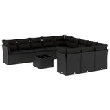 12 Piece Garden Sofa Set with Cushions Black Poly Rattan - Front View